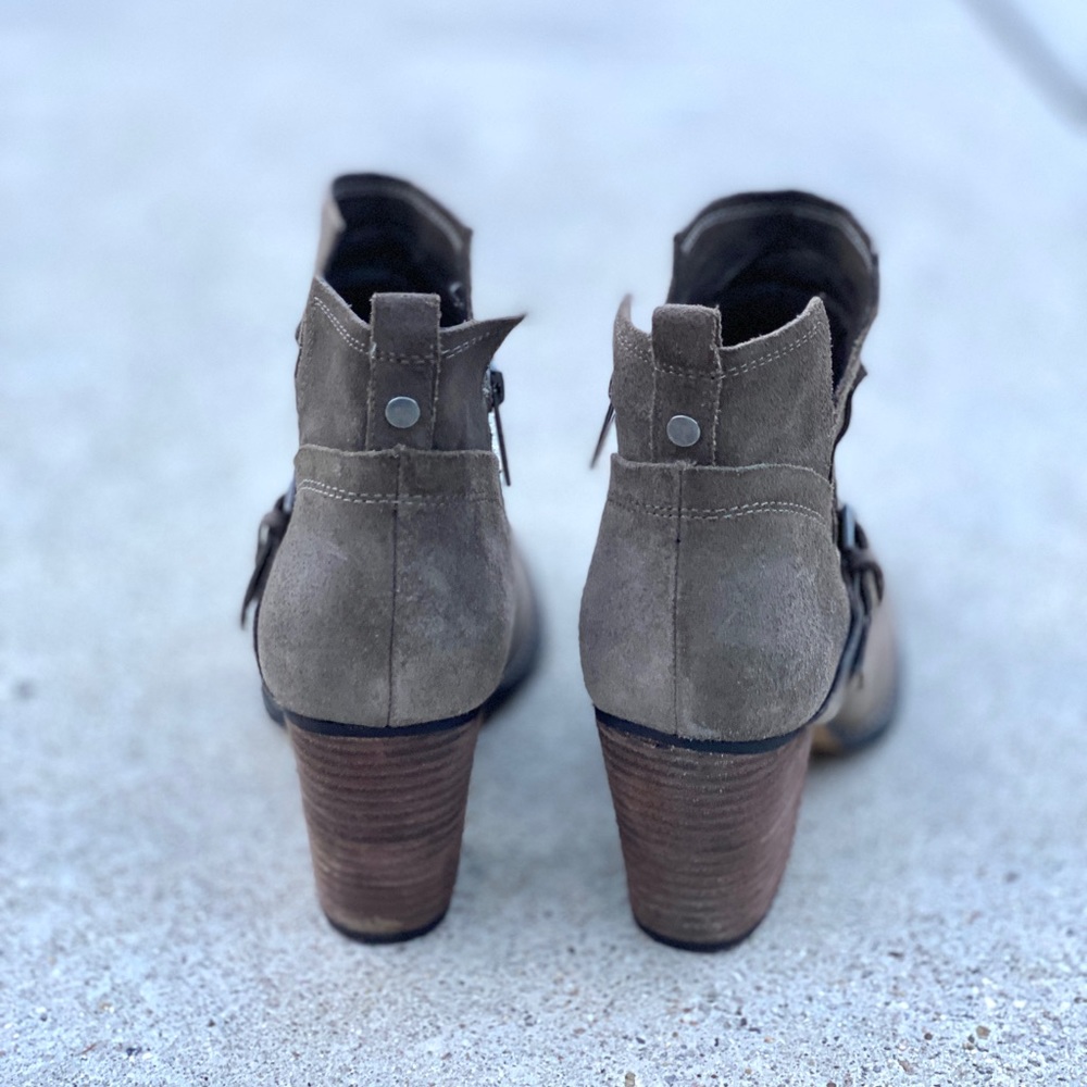 IVANKA trump FRANKLY ankle boots booties khaki green suede leather chunky heels - Picture 10 of 13